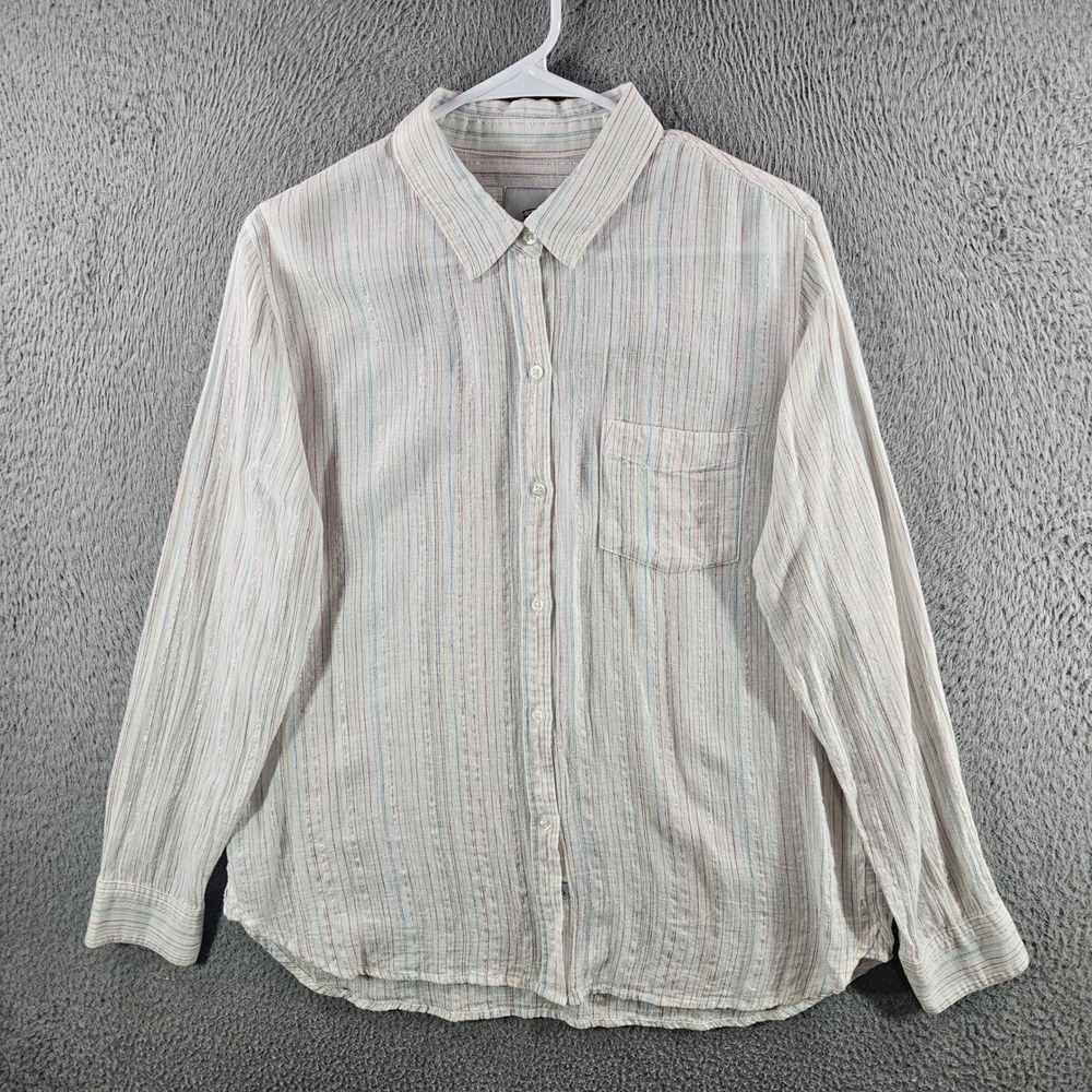 Rails Charli Stripe Linen‎ Rayon Metallic Lurex Button Down Shirt White Multi M